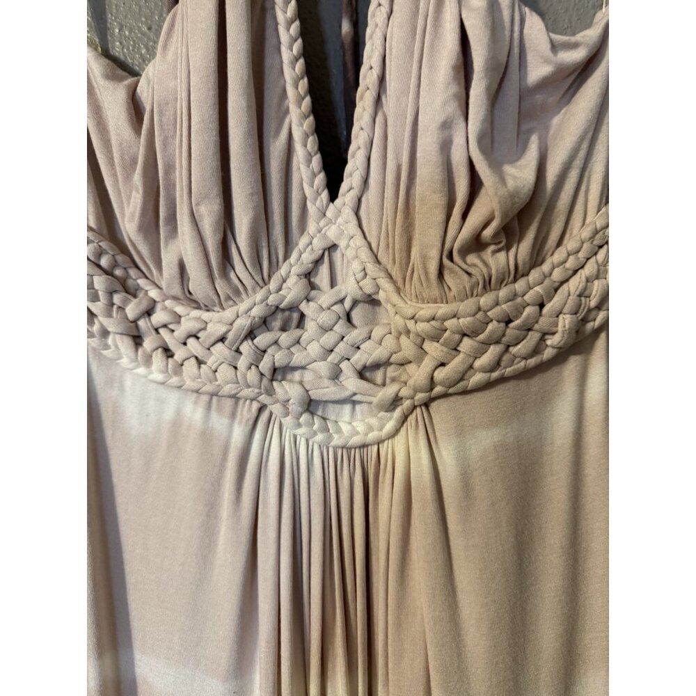 SKY Brand Maxi Dress M Soft Brown Tie Dye Braid Trim Stretch Long NEW - Picture 4 of 13